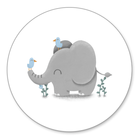 Lieve olifant met blauwe vogeltjes